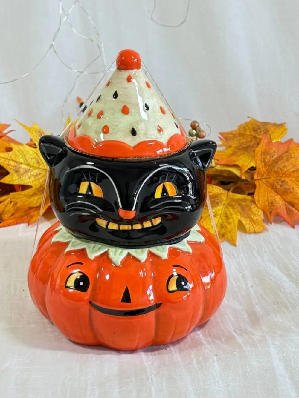 Whimsical Johanna Parker Halloween Cat Pumpkin 9” Cookie Jar 2026 Transpac New